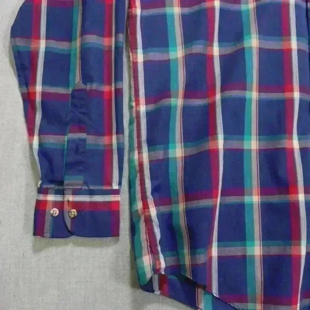 Vintage Plaid Button Down Men's L Tall Long Sleeve Shirt Multicolor Cotton Blend